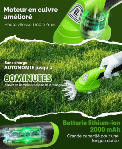 PINOZE Cordless Lawn Shear and Hedge Trimmer - 2 in 1 Portable 7.2V, Small Electric Bush Shearer, 2.0Ah Rechargeable Battery Powered for Garden, Yard, Lawn Care