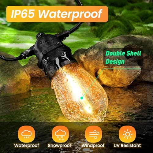 Guirnalda Luces Exterior Energía Solar & USB-C, 15M Cadena Solares, 4 Modos 16 LEDs Bombillas Luz, Impermeable IP65 Decorativas para Jardín, Terraza, Patio, Boda, Navidad