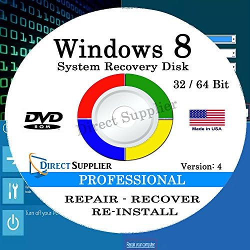 WINDOWS 8 - 32 Bit &amp; 64 Bit DVD SP1, Supports PROFESSIONAL. Recover, Repair, Restore or Re-install Windows to Factory Fresh!