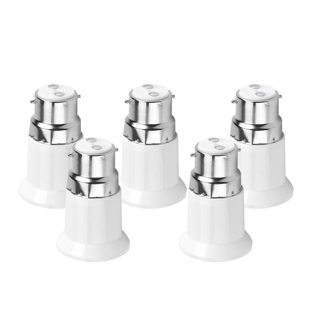 5Pcs B22 to E27 Lamp Socket Adapter, Light Bulb Converter Lamp Fitting Converter Holder for LED, Incandescent, CFL Bulbs
