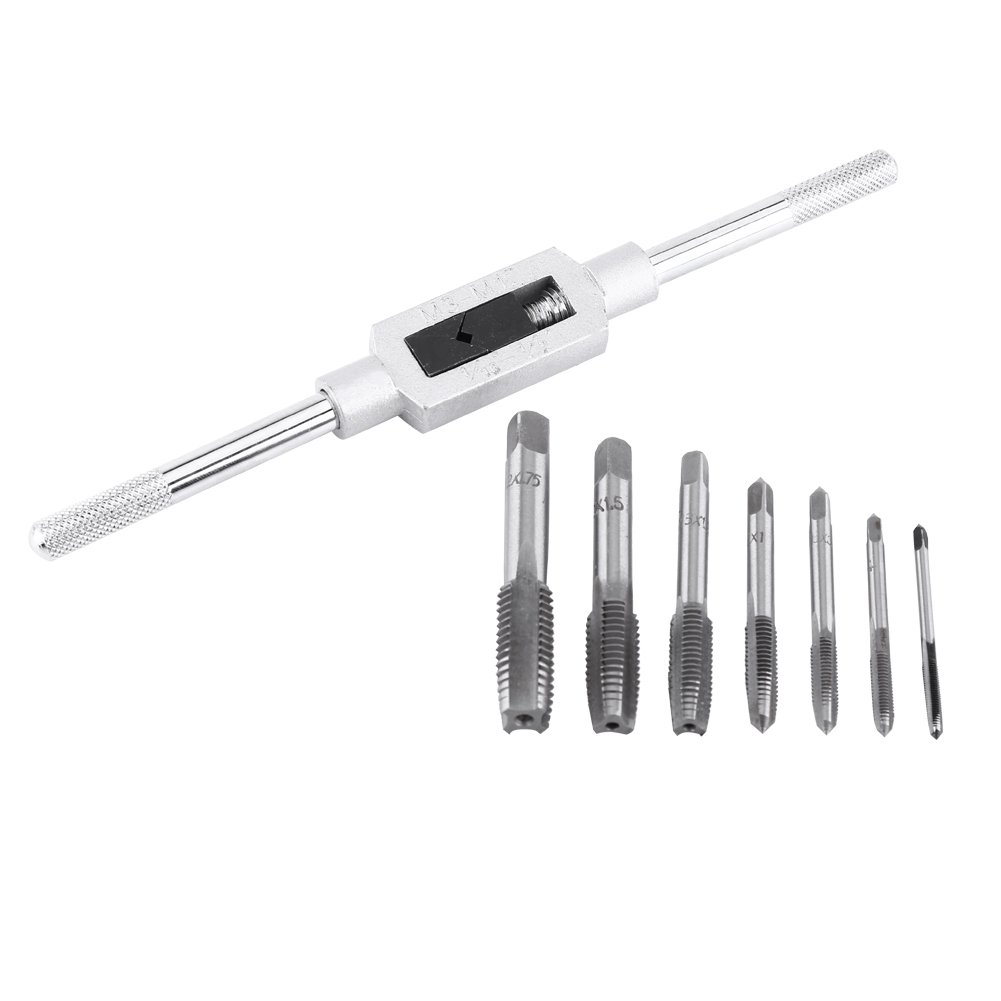 7pc Bearing Steel Thread tap Hand Straight Groove tap + tap Wrench, Thread Cutter for Hand Tapping Operation