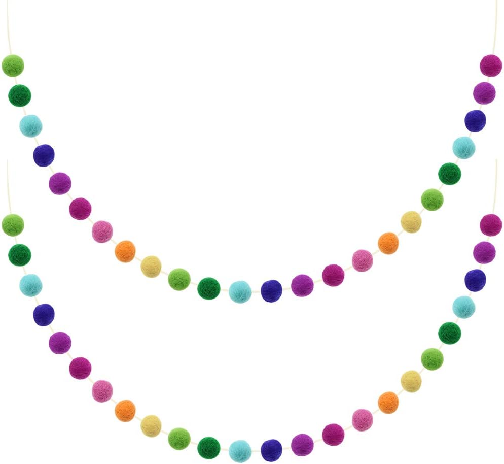 UBERMing 2 Packs Rainbow Felt Ball Garland Hanging Ornaments Pom Pom Decoration 2m/ 6.56ft 24 Balls for Party Festivals Christmas Tree Wall Decoration