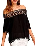 Genluna Women's Tops Lace Floral Strapless Loose Blouse