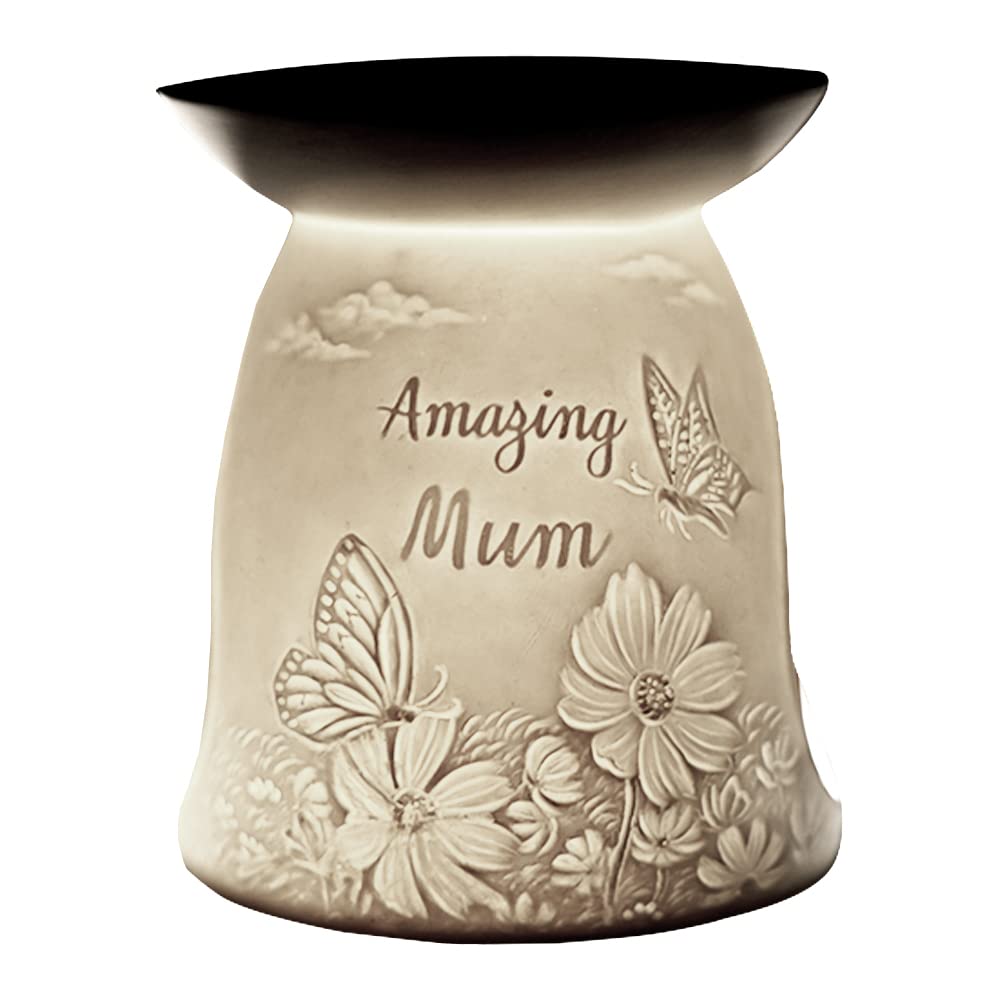 Cello Amazing Mum Wax Melt & Oil Burner – Porcelain Home Decor, Safe for Children, for Mum from Daughter Son – Elegant Bedroom & Room Decor, Fragrance Your Room.