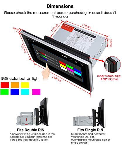 PUMPKIN 10.1 Inch Single Din Android 9.0 Car Stereo with GPS, WiFi, Support 128GB USB, Backup Camera, Android Auto, Detachable IPS Touch Screen, 1 Din 2 Din Universal - Thumbnail 5