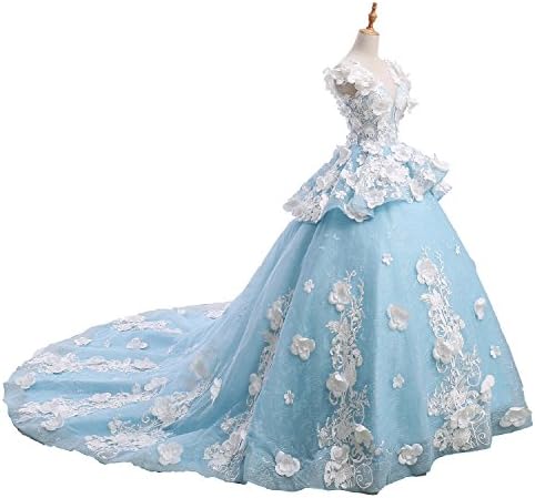 MonaBridal Women's Handmade Flower A Line Wedding Dress Lace Quinceanera Ball Gown VKW19