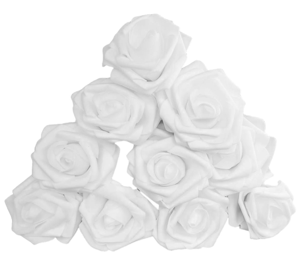 AKORD 10 pcs Classic Rose Flowers for Wedding Bridesmaid/Bridal Artificial Bouquets, Polyester, White