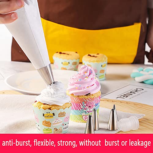 Thickened-Piping bags-Disposable Pastry bag-100pcs icing piping bags&6Pieces Pastry Bag Ties, Cake Cupcake Decorating Bags for Icing and Frosting (12 Inch)