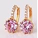 GULICX Yellow Gold Tone Pink Girls' Earrings Hoops Huggies Round Cubic Zirconia