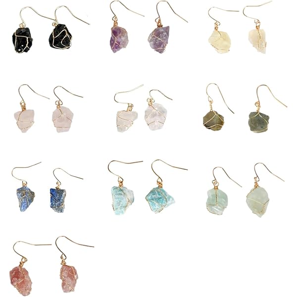 Amazon.com: 8 Pairs Handmade Crystal Drop Earrings for Women  Stone Earrings For Women 14K Gold Healing Crystal Irregular Earrings Handmade Na main image 0