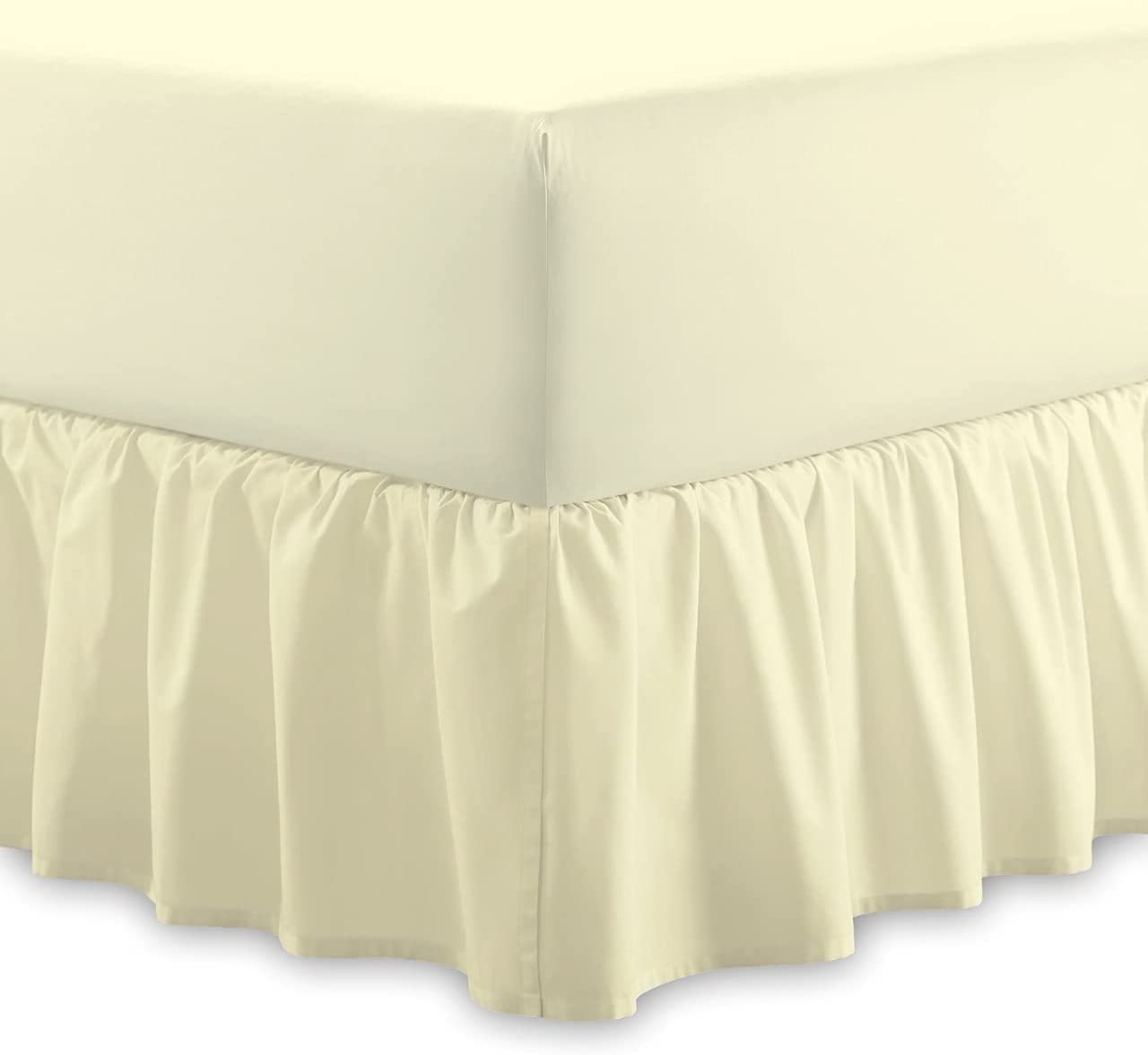 Plain 100% Egyptian Cotton Fitted Valance Sheet | Easy Care 16" / 40cm Extra Deep Frilled Valance Fitted Bed Sheet - Machine Washable - Single Double King Size (Cream, Single) — image 1