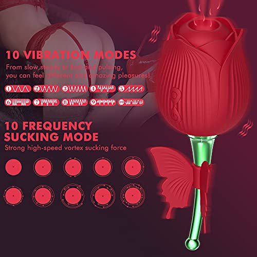 Rose Sucking Vibrator Toy with 10 Intense Suction 2 in 1 High Frequency Clit Sucker for Clitoris Nipple Stimulation G spot Clitoral Vibrator with Whirling Vibration,Adult Stimulator Sex Toys for Women