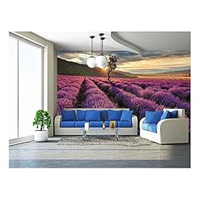 Stunning Landscape with Lavender Field at Sunrise - Removable Wall Mural | Self-Adhesive Large Wallpaper - 66x96 inches