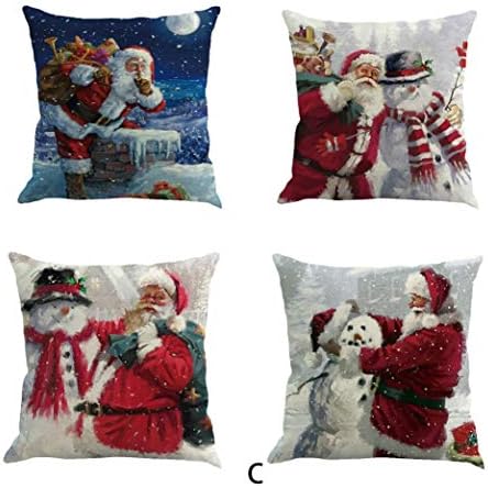 Clearance! Quistal Pack Of 4, Decorie Retro Xmas Design Christmas Santa Claus Snowman Cushion Cover Throw Pillow Case for Sofa Bed Home Decor (C)