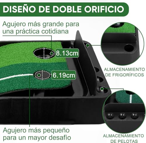 WEAGP Práctica de Putting de Golf, Tapete de Práctica de Golf con Sistema de Retorno de Bola, Tapetes de Putting para Golf de Doble Pista Compacto Portátil para Práctica de Putting de Golf