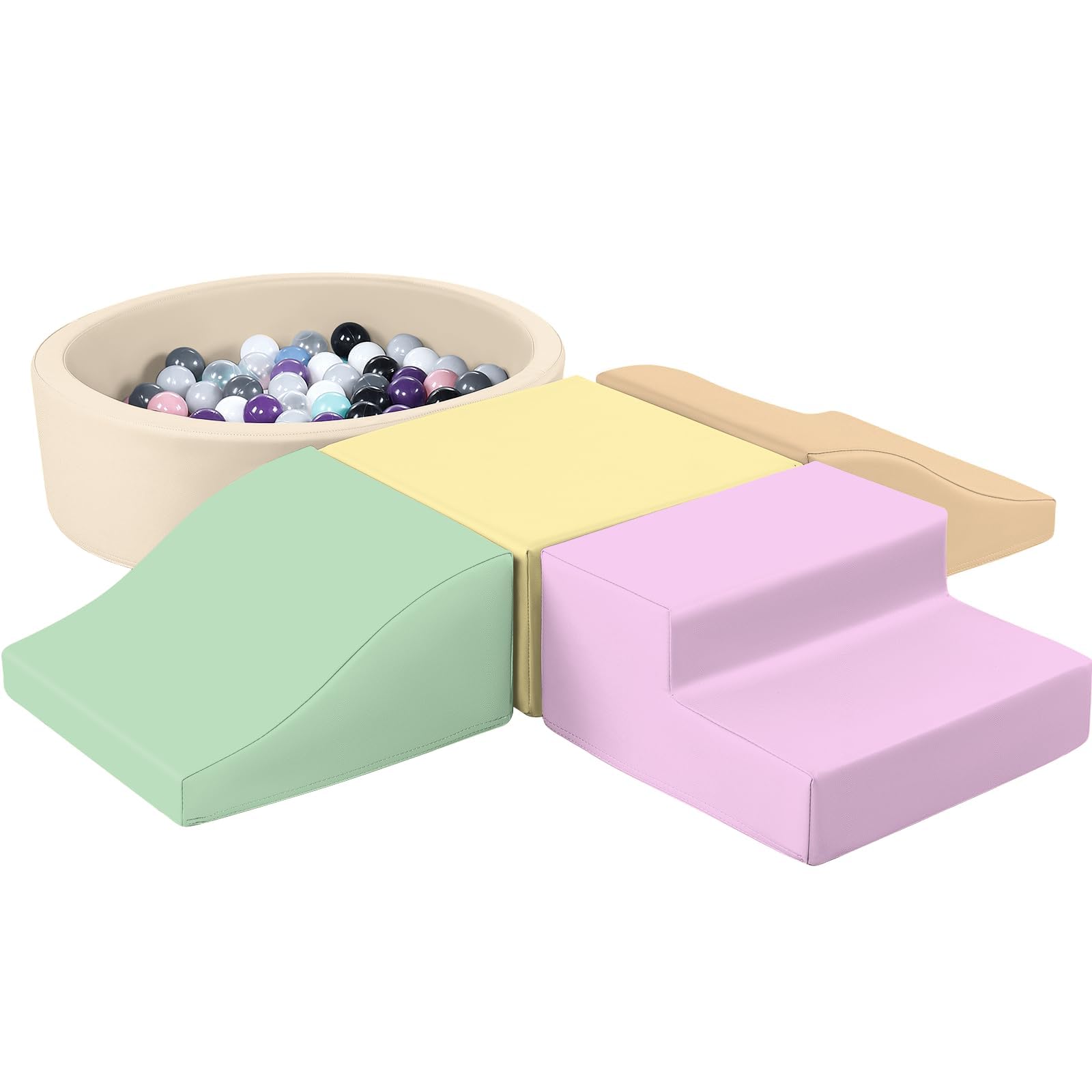 5-Piece Soft Play Equipment Set, PU Leather Toddler Climbing Toys Ball Pit (Balls Not Included), Toddler Climbing Toys, Baby Indoor Crawling Foam Building Blocks Toys (Colorful)