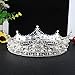 FUMUD Baroque Vintage Black Rhinestone Beads Round Big Crown Wedding Hair Accessories Luxury Crystal Queen King Crowns Bridal Tiaras (Silver)