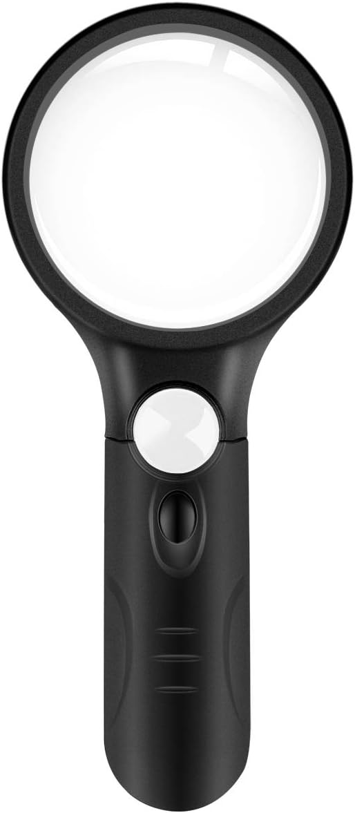 FISTE 3X 20X Magnifying Glass with 3 LED Lights Handheld Illuminated Magnifier for Books, Newspapers, Maps, Coins, Jewellery, Hobbies & Crafts-Glass Lens Super High Clarity Black