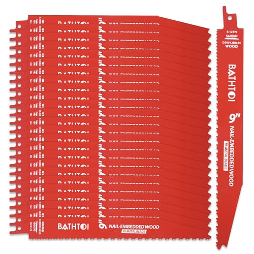 25 Pack 9 Inch 6/12 Tpi Reciprocating Saw Blades for Wood and Nail-Embedded Wood Cutting, Bi-Metal Sawzall Blades with 8% Cobalt for Longer Life and Faster Cutting Speed