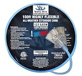 100-ft Extreme 12/3 Heavy Duty 3-Outlet Lighted SJEOW Very-Flexible Cold-Weather Oil-Resistant Rubber Extension Cord By Watt's Wire - 12-Gauge Rugged 15-Amp Three-Prong Power-Cord (100 foot 12-Awg)