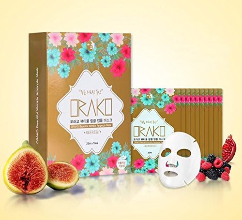 ORAKO Wrinkle Ampule Mask Pack, Korea Skin Care Face Facial Mask Sheet, Free of 7 Substances, Pack of 10