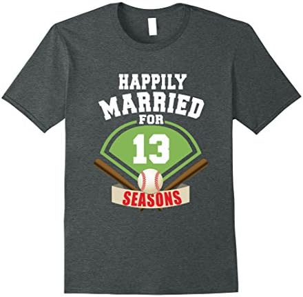 Mens 13th Wedding Anniversary T-Shirt Baseball Couple Gift Shirt 2XL Dark Heather