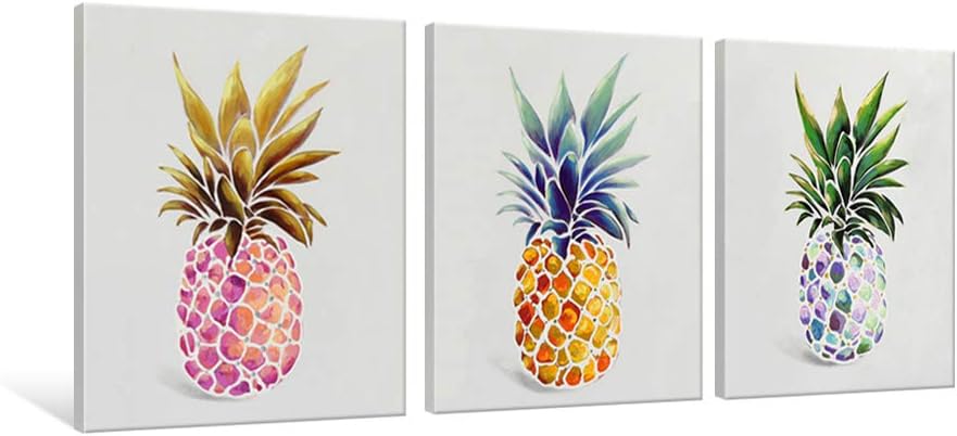 Paintings - SEVEN WALL ARTS - Modern Fruit Art Hand Painted Painting Colorful Pineapples Tropical Food Arts Set Framed Artwork for Living Room Kitchen Room Office Home Decor Ready to Hang 12