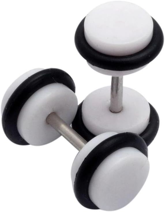 Minshao 2X Acrylic Fake Cheater Ear Stretcher Expander Plug Tunnel Barbell Earrings (White)