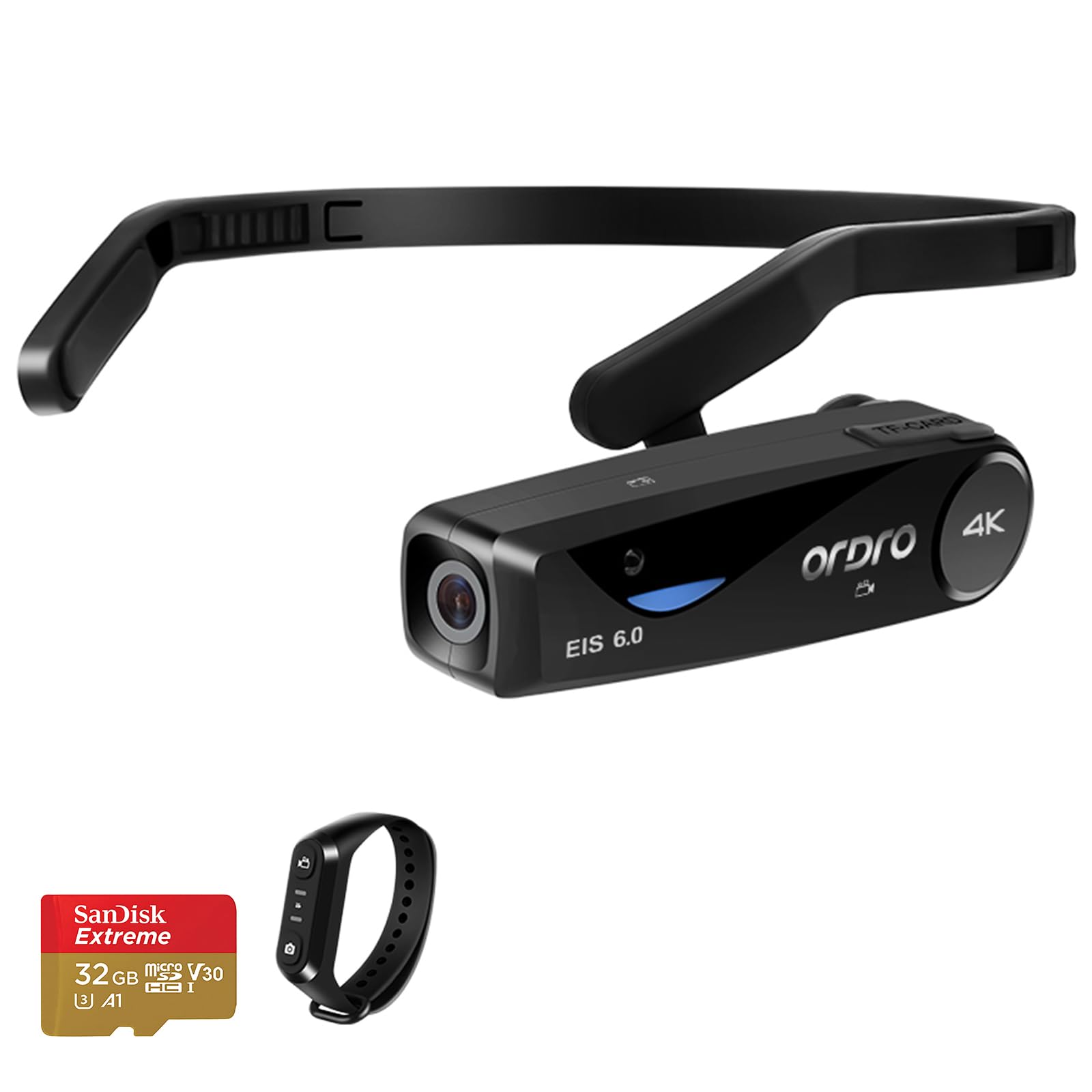 ORDRO EP6Plus 4K Head Mounted Camera - Hands-Free FPV Vlogging Camera withEIS6.0 Anti-Shake, WiFi APP Remote Control, 130° Wide Angle, Includes Carrying Case & 32GB Micro Memory Card