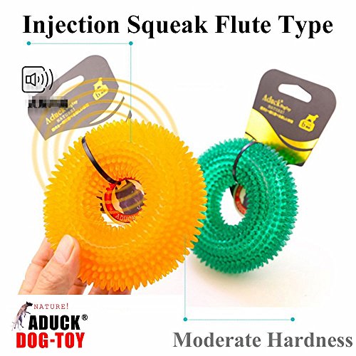 Aduck Durable Pet Puppy Dog Squeaky Chew Toys for Aggressive Chewers Dental Teething Cleaning [Non-Toxic Soft Natural Rubber], Cute Crystal Ring Design -4.92 inches (Crystal Orange)