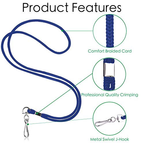EcoEarth Lanyard (Preimum Tier) (100 Pack Round Non-Breakaway with J-Hook) Blue Lanyards for ID Badges, Badge Lanyard, ID Lanyard, Name Tag Lanyard ID Holder, Cruise Lanyard, Bulk Lanyard