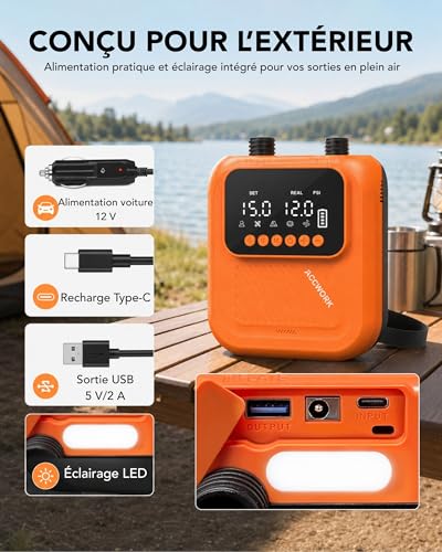 Electric Paddle Inflator 20 PSI - Automatic Shut-Off & Inflation/Deflation, Rechargeable Air Pump with 7 Nozzles for Inflatable Mattress, Sup, Tent, Kayak