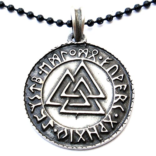 Valknut Rune Runic Norse Viking Elder Futhark Talisman Pewter Pendant Amulet W Black Ball Chain