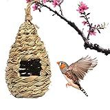 SunGrow Grass Bird Hut, Cozy Resting Place for Birds, Provides shelter from Cold Weather, Bird Hideaway from Predators, Hand-Woven Teardrop Shaped, 100% Natural Fiber, Ideal for Finch & Canary