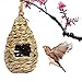 SunGrow Grass Bird Hut, Cozy Resting Place for Birds, Provides shelter from Cold Weather, Bird Hideaway from Predators, Hand-Woven Teardrop Shaped, 100% Natural Fiber, Ideal for Finch & Canary primary