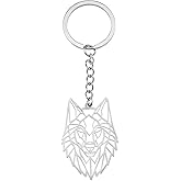 Create idea Wolf Keychain Stainless Steel Hollow Animal Keyring Car Key Holder Key Decoration Backpack Ornament Handbag Hanging Pendant for Women Men Silver