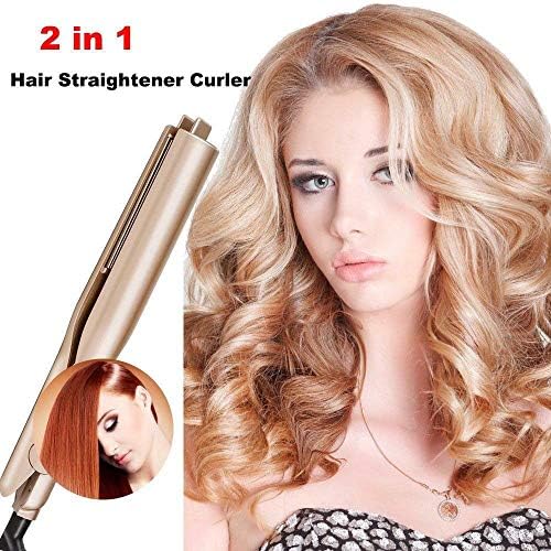 Automatic Release Negative Ions, Flat Iron Hair Straighter and Hair Curler Tool 2 in 1 Straightening Curling Iron, 3D Concave