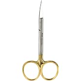 JMU Iris Micro Dissecting Scissors 4.5" Curved Stainless Steel 1 Pc/Pack | Gold Ring Handle, Surgical Tissue Scissors for Gum Trimming and Dental Clinical Procedure