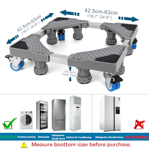 NIUXX Washing Machine Base with 8 Feet + 4 Wheels for Washing Machine, Fridge and Dryer, Adjustable Washing Machine Base with Non-Slip Shock Absorption Function, (Adjustable: 42-66 cm)