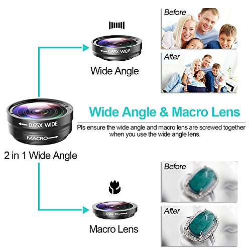 iPhone Telephoto Lens, 4 in 1 Cell Phone Camera Lens,12x Telephoto Lens+ 0.6x Wide Angle Lens + Macro Lens + Fisheye Lens,Clip-On Lenses for iPhone x 8 7 6 plus, Samsung Smartphone + Remote Shutter - Thumbnail 5