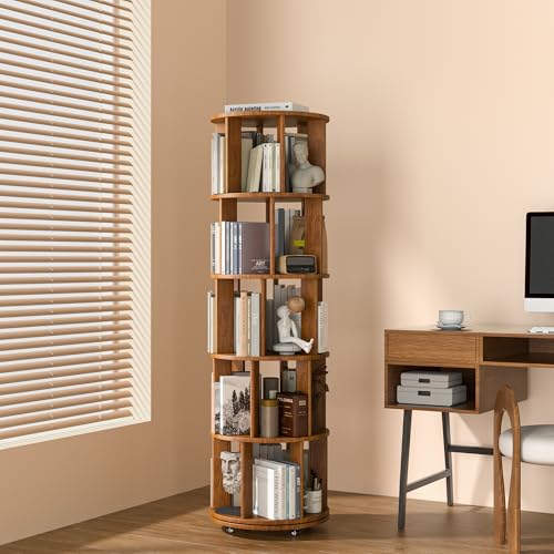 Solid Wood Rotating Bookshelf on Wheels