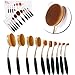 New Professional 10 Pcs Soft Oval Toothbrush Design Makeup Brush Sets Foundation Brushes Cream Contour Powder Blush Concealer Brush Makeup Cosmetics Tool Kit (black/golden color)