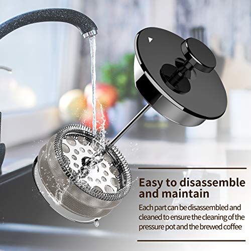 SULIVES Large Stainless Steel French Press Coffee Maker Double Wall Vacuum Insulated Stainless Steel Body- 34 oz/ 1000 ml - BLACK