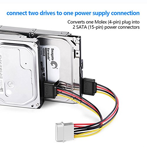 SSD / SATA III Hard Drive Connection Cables (1x 4 Pin to Dual 15 Pin SATA Power Splitter Cable, 1x 15 Pin to Dual 15 Pin SATA Power Splitter Cable, 4x SATA Data Cables), 6 Pack