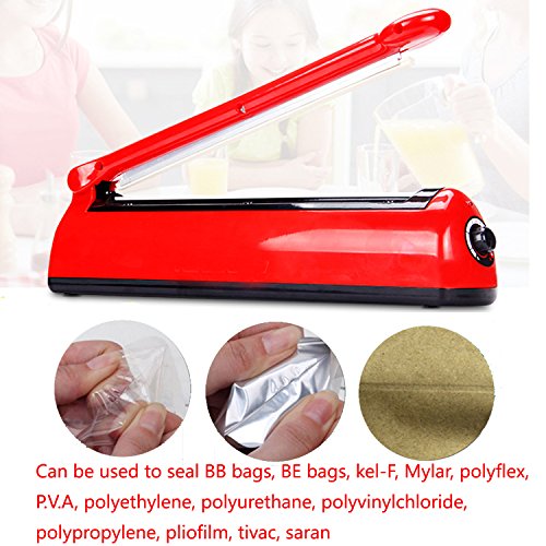 12" Impulse Sealer, Ship from US, OMGOD 300mm Bag Heat Sealer Capper, Hand Sealing Machine Reseals Plastic Mylar and Cereal Bags Snack Food with Replacement Element Grip and Teflon