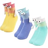 HOZMSA 3 Pair Hand Holding Socks, Funny 3D Doll Magnetic Sock Holding Hand Socks, Cute Mid-Tube Magnetic Gifts for Friend Couple B