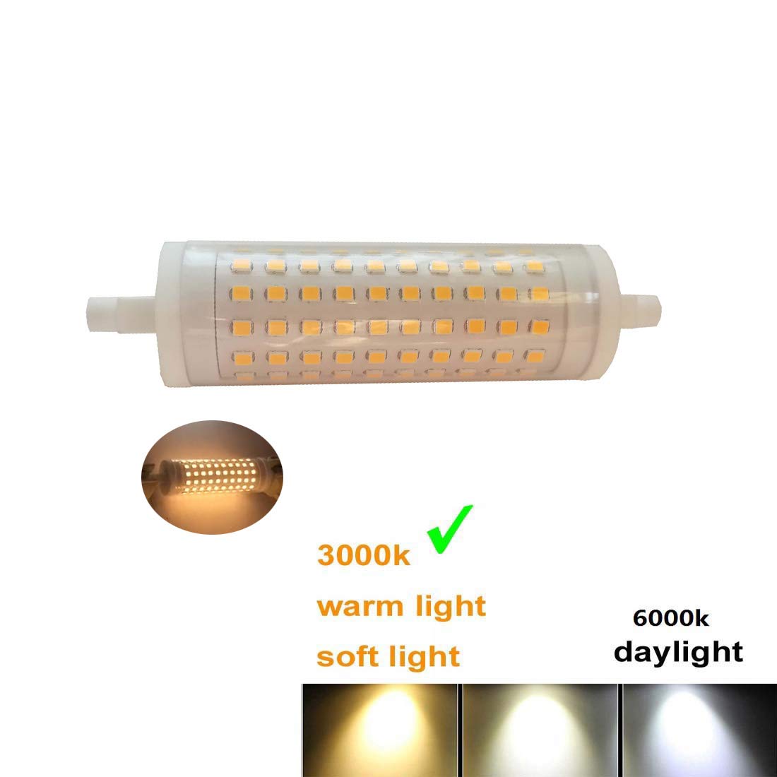 R7s Led 118mm Dimmable Bulb 4.7 Inch J 118 15W 120v 1500lm FloodLight Floor Standing Light J Type Led Bulb Replacement Tungsten Halogen 100w 150w Spotlight Soft Light (1 Pack, 3000k Warm Light)