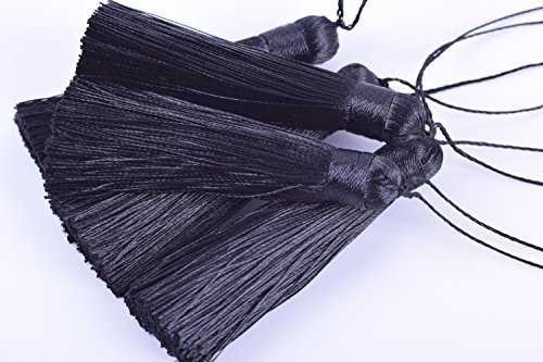 KONMAY 10pcs 3.2'(8.0cm) Soft Long Silky Handmade Tassel with Hanging Strings for DIY Project (Black)