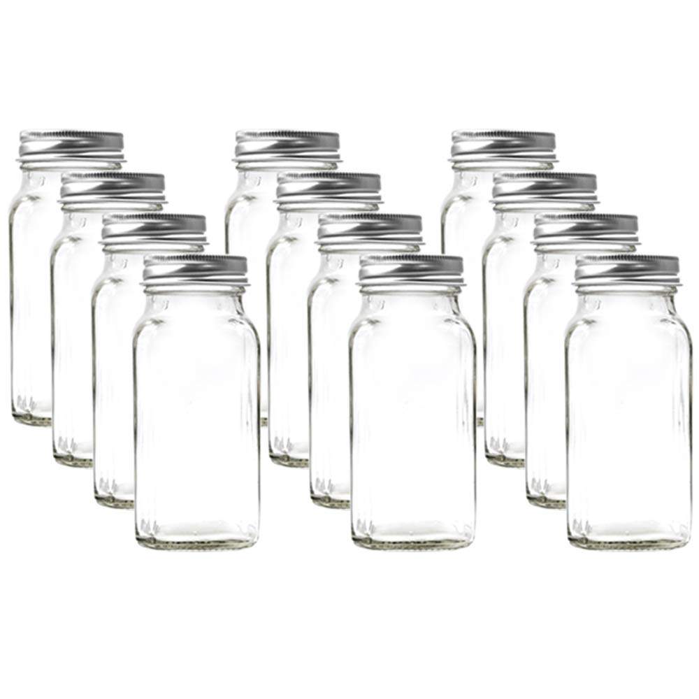 A Pack 4oz 120ml square spice jar with silver lid shakers and labels