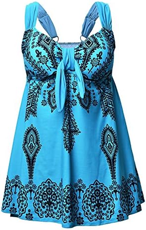 Plus Size Swimwear Ciko Women's Swimsuits High Waisted Swimdress Printed Tankini 2 Pieces with Swim Shorts for Women (US 18-20W, Cyan Blue)